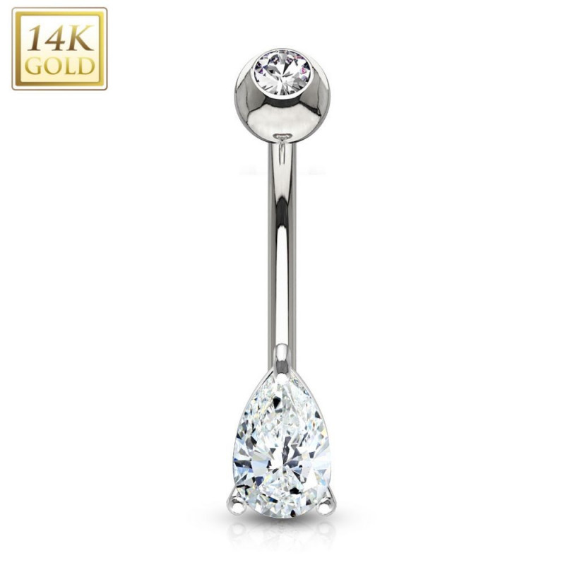 joli piercing ventre forme goute or blanc 14 carats