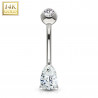 joli piercing ventre forme goute or blanc 14 carats