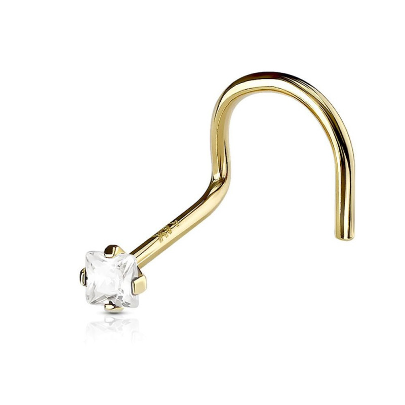 Piercing De Nez En Or 14 Carats Jaune – Vis/clou Avec Cristal Cœur En Zirconium (rose, Violet, Turquoise Ou Blanc), Tige 0,8x9 Mm