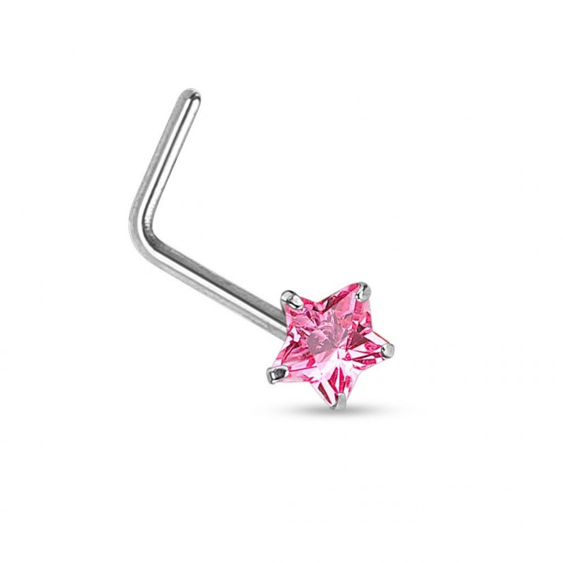 piercing nez or blanc étoile strass rose