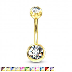 Piercing nombril classique doré double strass