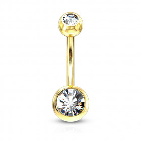 Piercing nombril classique doré double strass blanc