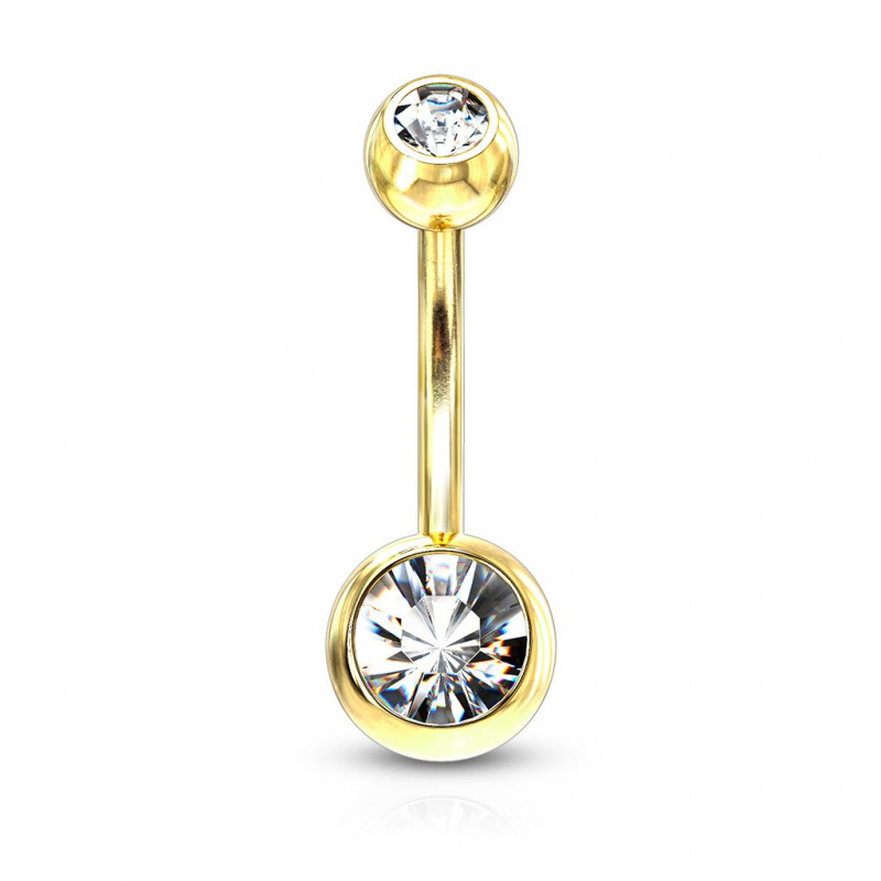 Piercing nombril classique doré double strass
