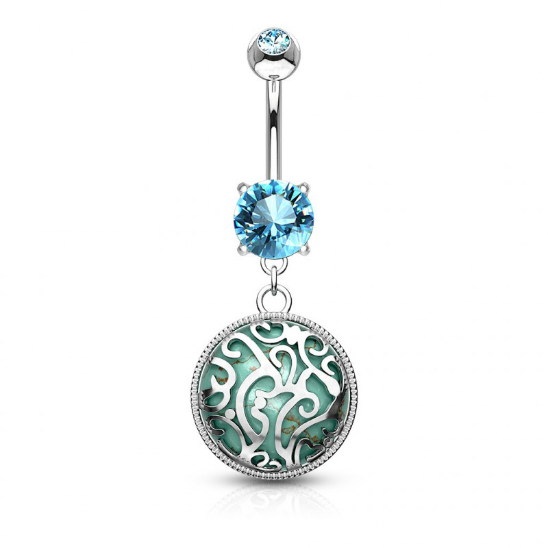 piercing nombril turquoise médaillon pendant 