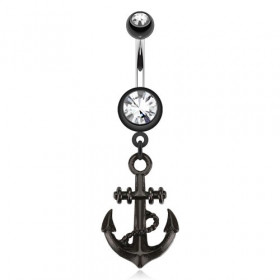 piercing nombril acier noir ancre marine