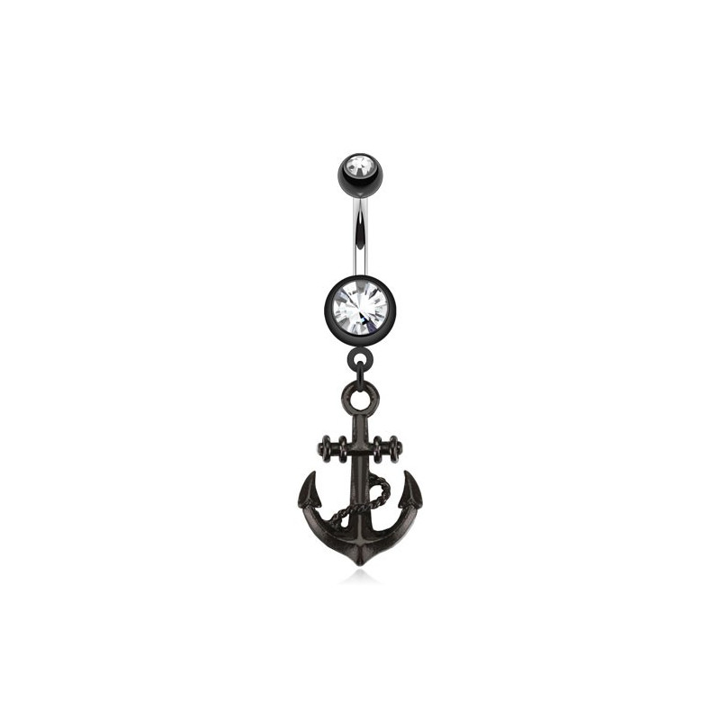 piercing nombril acier noir ancre marine