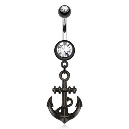 piercing nombril acier noir ancre marine