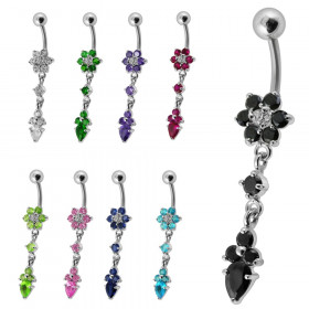 Piercing nombril argent pendant mini fleur cristal