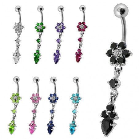 Piercing nombril argent pendant mini fleur cristal