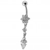 Piercing nombril argent pendant mini fleur cristal blanc