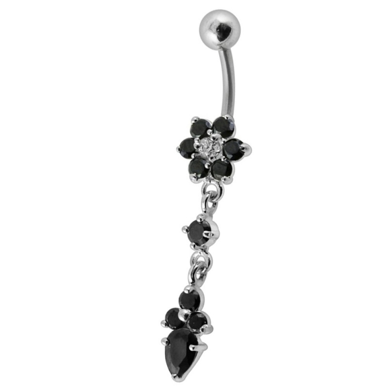 Banane de nombril titane double cristal premium Carré - NST012