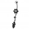 Piercing nombril argent pendant mini fleur cristal noir