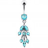 piercing nombril argent feuille cristal pendante strass turquoise