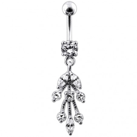 piercing nombril argent feuille cristal pendante strass blanc