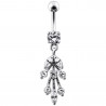 piercing nombril argent feuille cristal pendante strass blanc