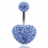 piercing nombril cristal coeur strass bleu ciel