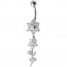 Piercing nombril argent fleur pendante cristal blanc