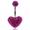 piercing nombril coeur swarovski rose fushia