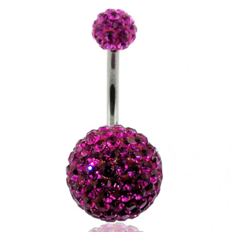 Piercing nombril double Cristal rose fuchsia bille 12mm