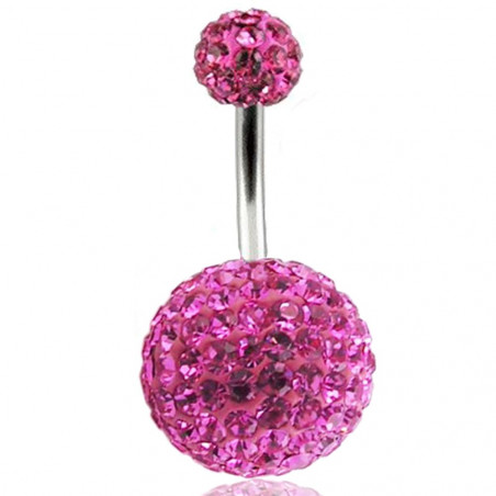 Piercing nombril double Cristal rose bille 12mm