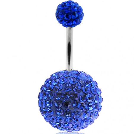 Piercing nombril double Cristal Bleu roi bille 12mm