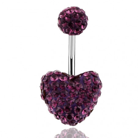 Piercing nombril motif coeur en cristal violet