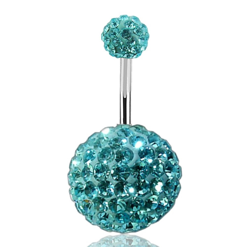 Piercing nombril double Cristal turquoise bille 12mm