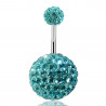 Piercing nombril double Cristal turquoise bille 12mm