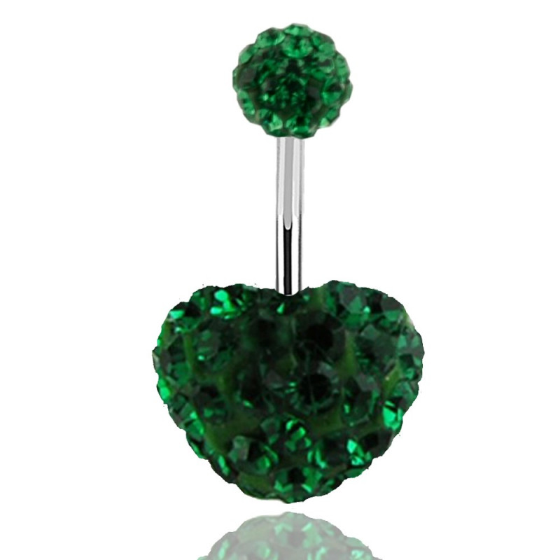 Piercing nombril motif coeur en cristal Vert émeraude