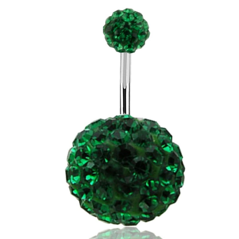 Piercing nombril double Cristal vert émeraude bille 12mm
