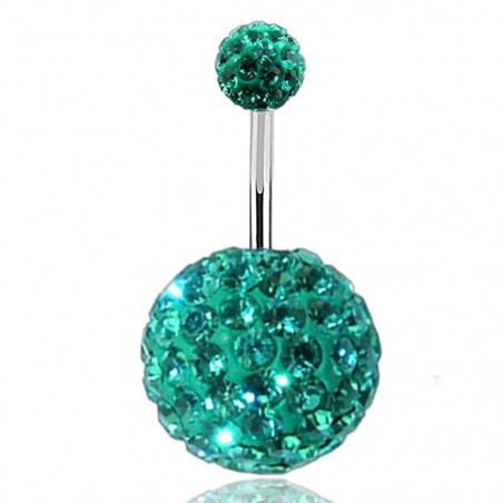Piercing nombril double Cristal Bleu Tiffany bille 12mm