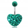 Piercing nombril motif coeur en cristal Bleu Tiffany