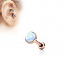 Piercing oreille acier chirurgical couleur or rose avec opale