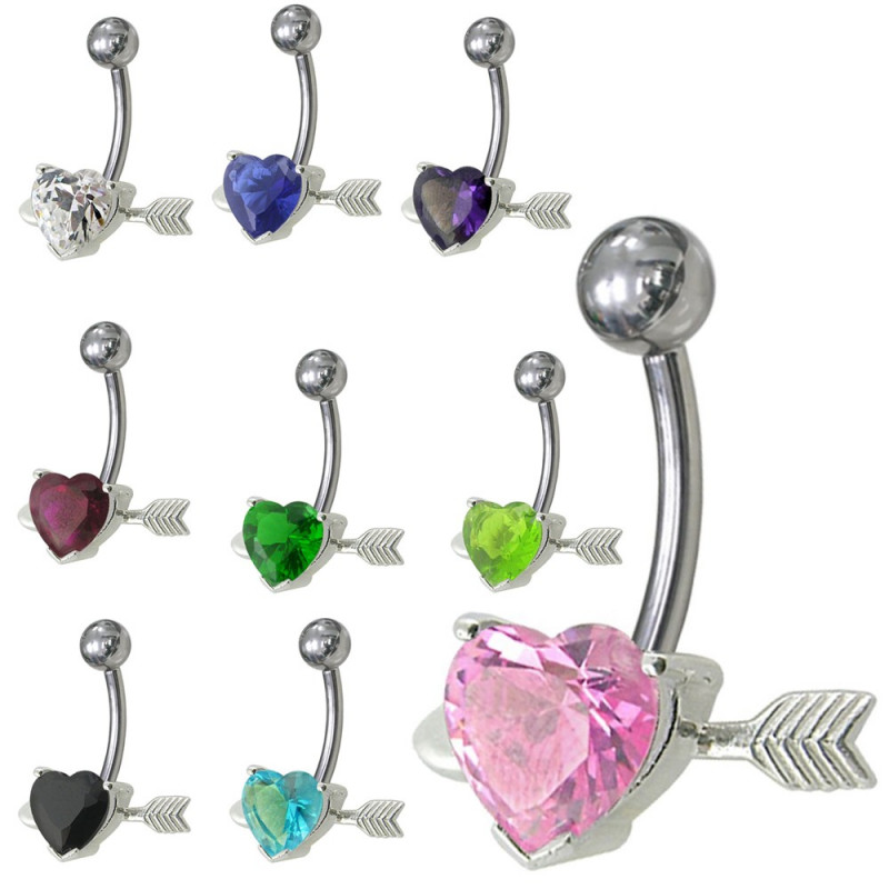 piercing coeur argent flèche nombril