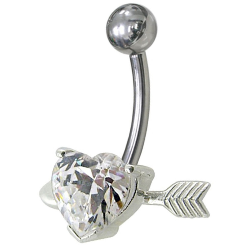 piercing cœur argent flèche nombril cristal blanc piercing cœur argent flèche nombril cristal blanc