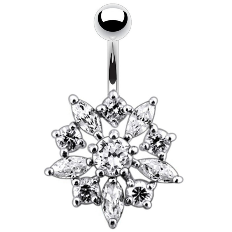 piercing argent nombril fleur qualité cristaux blanc piercing argent nombril fleur qualité cristaux blanc