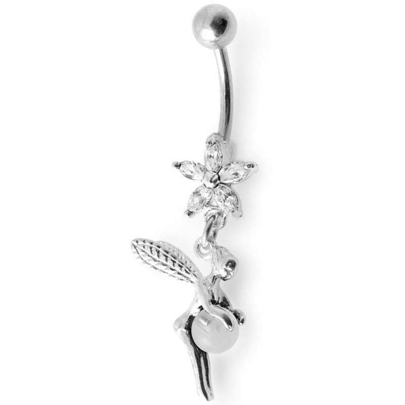piercing fleur et fée pour nombril en argent massif de qualité strass blanc piercing fleur et fée pour nombril en argent massif de qualité strass blanc