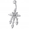 piercing nombril argent pampille pendante pour femme strass blanc