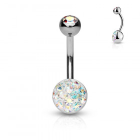 Piercing nombril strass et acier chirurgical couleur irisé
