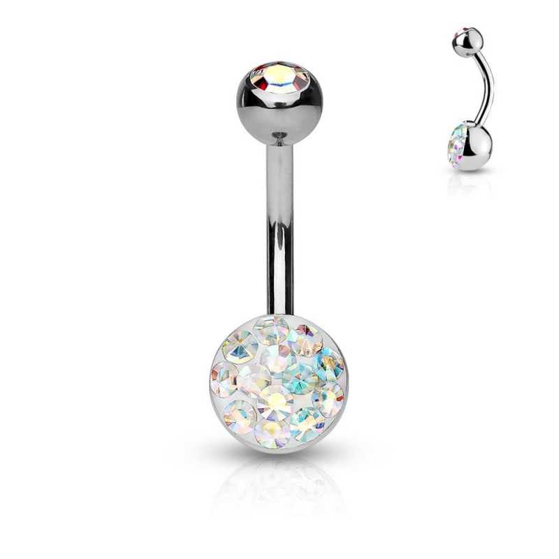 Piercing nombril strass et acier chirurgical couleur irisé