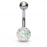 Piercing nombril acier chirurgical multistrass couleur irisé