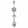 long piercing nombril argent fleur cristal blanc