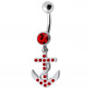 Piercing nombril ancre argent strass rouge