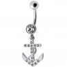 Piercing nombril ancre argent strass blanc