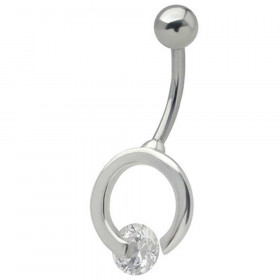 Piercing nombril en argent massif motif cercle argent cristal