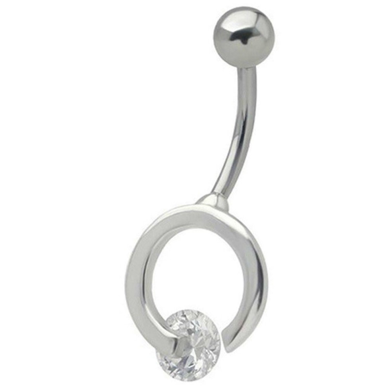 Piercing ventre en argent massif motif cercle argent cristal