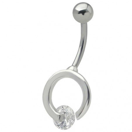 Piercing nombril en argent massif motif cercle argent cristal