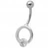 Piercing nombril en argent massif motif cercle argent cristal