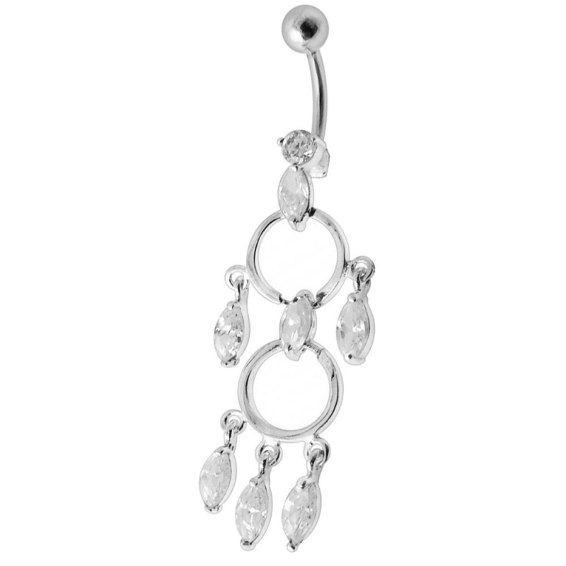 Piercing nombril chic chandelier argent strass blanc