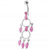 Piercing nombril chic chandelier argent strass rose